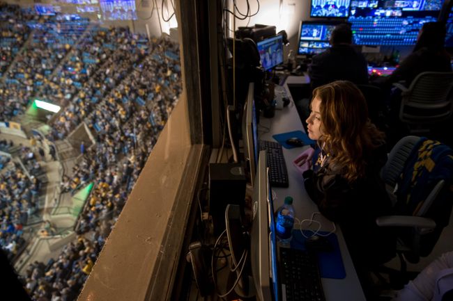 Student working in video booth at Hope Coliseum
