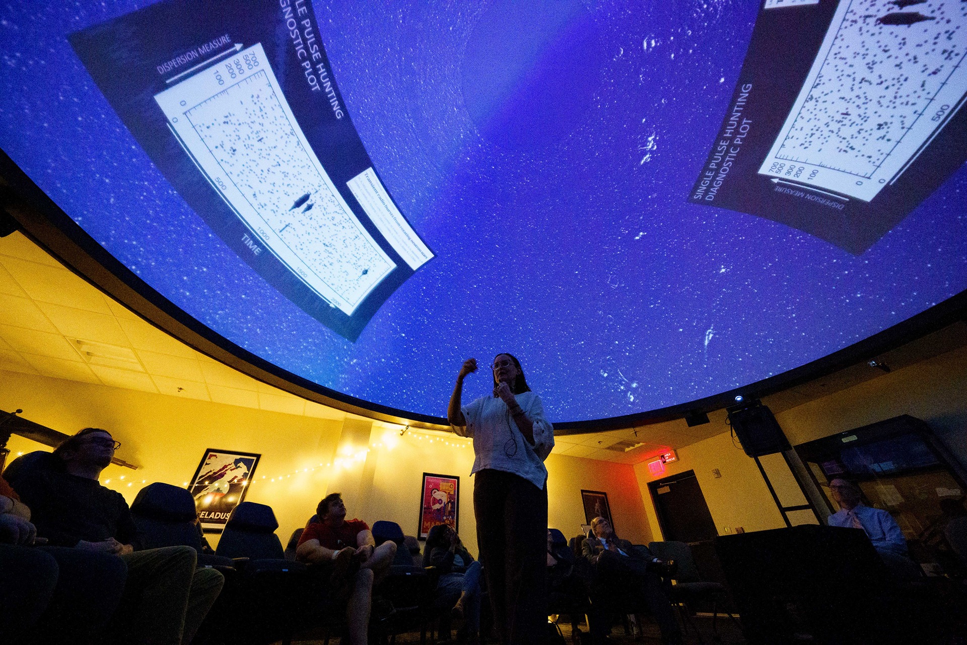 Professor Maura McLaughlin speaks in the WVU Planetarium